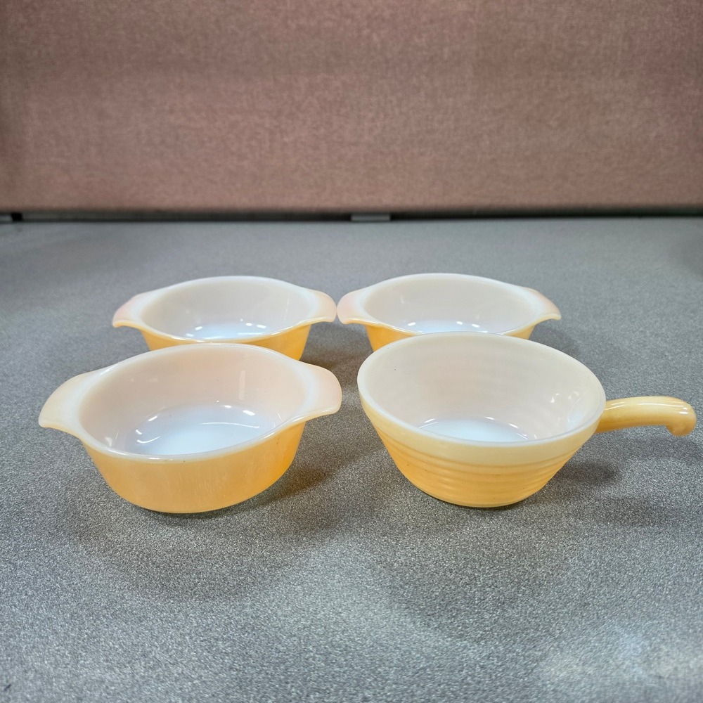Anchor Hocking Fire-King Peach Lustre Bowls Set 4 Orange Iridescent Good 472